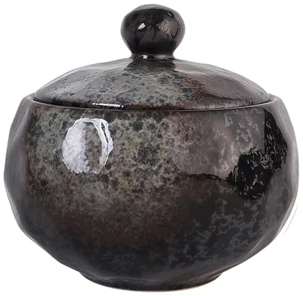 Jaamyears Små löksoppskålar 350 ml, japansk stil keramiska soppkrukor ugnssäker, enfärgad soppmugg med handtag och lock