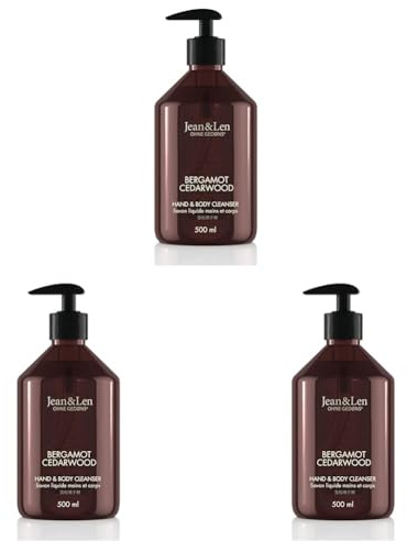 Jean & Len Hand & Body Cleanser Bergamot & Cedarwood, für ein duftendes Reinigungserlebnis, Körper- & Handseife in einer hochwertigen Flasche, erfrischend-mediterraner Duft, vegan, 500 ml