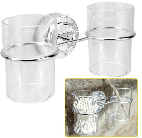 Conveniente tenedor del cepillo de dientes de la ventosa con 2 vasos plásticos para el uso del baño