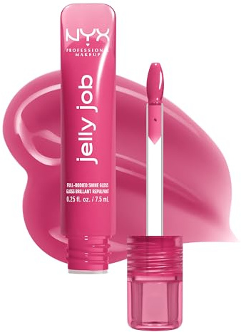 NYX PROFESSIONAL MAKEUP Jelly Job Lip Gloss, Lip Tint Gloss with Full-Bodied, Smoothing, and Hyper-Glossy Shine - Jelly Jammin' (Cool Pink)