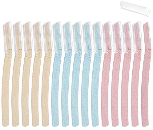 Guduling 15 Stück Facial Razor,Augenbrauenrasierer für Damen,Gesichtsmessernz,Warm und Weich Facial Razor Dermaplaning für Gesicht und Körper (Pink, Beige, Grün)