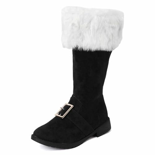 Stivali da uomo in camoscio da Babbo Natale, in tinta unita, con peluche bianco e cerniera laterale, stivali da combattimento larghi con fibbia, accessori per costumi di Natale, calzature per cosplay