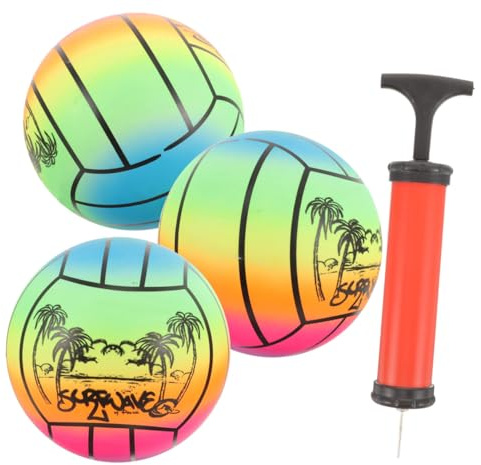 NOLITOY Pelota Inflable de PVC Grande y Gruesa Juego de 4 Piezas 3 Balones Tipo Voleibol de Colores Arcoíris y 1 Inflador de 25 Cm Juguetes Aire Libre Color Aleatorio Estilo Aleatorio