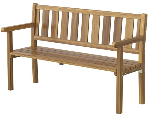 Outsunny Panchina da Giardino da 2 Posti, Panchina da Esterno a Doghe in Legno di Abete, Stile Country, Panca per Terrazza Patio e Cortile, 150x57x93 cm, Color Teak