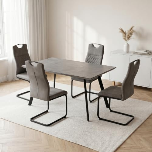 JIEXI Moderner Esstisch Set mit 4/6 gepolsterten Stühlen Grau 120cm Küchentisch Industriestil Metallgestell Melaminplatten