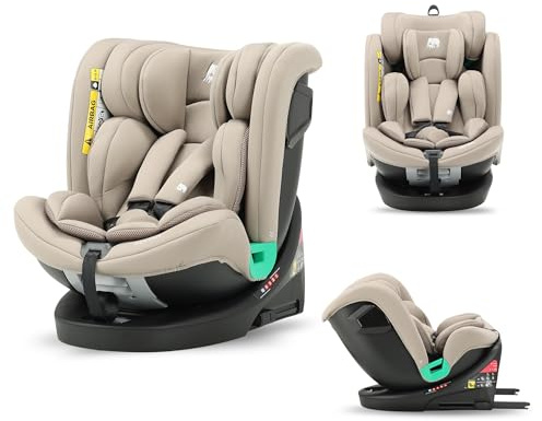 Deryan Colin i-Size Kindersitz 40-150 cm - Gruppe 0+/1/2/3, Drehbarer Autositz 360°, 0-12 Jahre (0-36 kg), Isofix, Gurtbefestigung, Seitenaufprallschutz, Verstellbare Kopfstütze (Nougat)