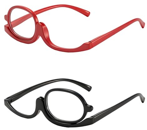Makeup Glasses – Rotatable Flip-Down Magnifying Single Lens Reading Glasses for Women (+2.50, +3.50), Essential Make Up Glasses for Precise Makeup, Cosmetics, Travel, Beauty Professionals & Gifts