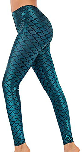 Alaroo Stretch Mermaid Print Fish Scale Leggings Tights Light Blue M