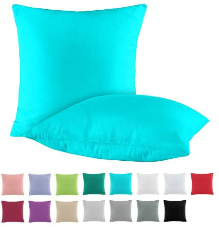 BaSaTex Doppelpack Baumwolle Renforcé Kissenbezug 40x40 | Kissenbezüge 100% Baumwolle | Kissenhüllen in Petrol