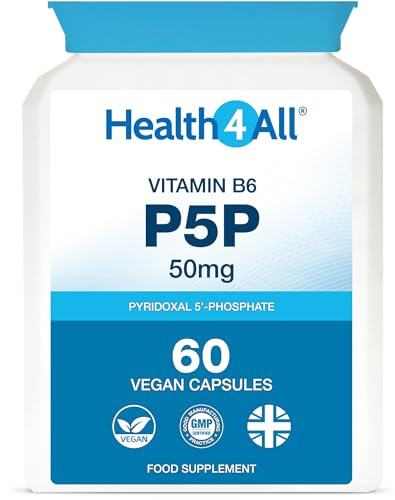 P5P 50mg Activated Vitamin B6 with Magnesium Citrate for Tiredness & Fatigue - 60 Capsules 2 Month Supply - Pyridoxal 5'-Phosphate - Vegan VitB6 Supplement - Made in UK by Health4All