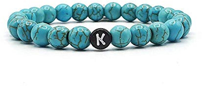 KARDINAL WEIST Howlith türkis Partnerarmband, Armband mit Buchstabe Personalisiert, Personalisierbare Perlen Armbänder für Pärchen, Perlenarmband für Paare