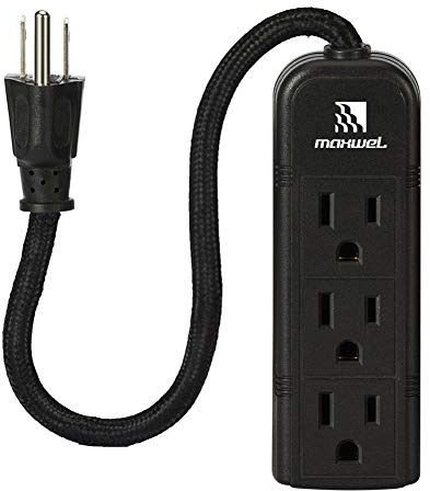 Power Strip Wall Mountable - ETL Listed 3 Grounded Outlets 10 Inch Braided Short Cord Black Mini Power Strips with No Surge Protector AC 13A 125V 1625W Outlets Compact Extension for Travelling