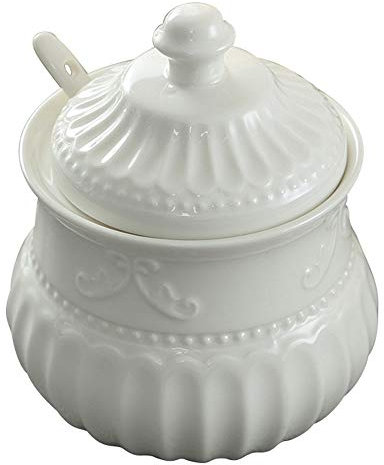 TAMUME Zuccheriera in Porcellana con Coperchio a Pomello, Stile Cottage Country con Motivo in Rilievo (Zuccheriere)