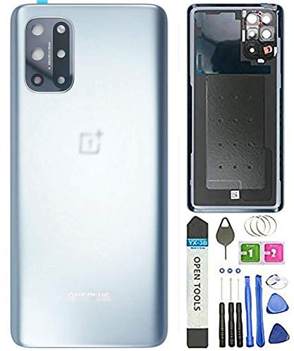für Oneplus 8T Rückabdeckung Glas mit Kamera Glas Objektiv Gehäuse Montageteile für OnePlus 8T 5G KB2000 KB2005 + Auswurfstift Werkzeug (Silber)