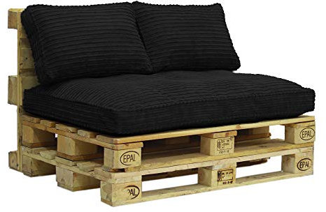 Palettenkissen Palettensofa Cord Set Outdoor Sitzkissen Palettenauflage (Schwarz, Set 2+1)