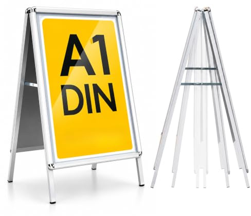 Kundenstopper | Aufsteller mit Aluminium-Rahmen | Doppelseitig verwendbar DIN A1 DIN A2 | Metallrückwand (Rahmenbreite: 32mm | DIN A1)