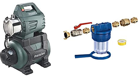 Metabo Hauswasserwerk HWW 4500/25 Inox (1300 Watt, 4,8 bar, 24 Liter, Fördermenge 4500 Liter/Stunde, Rückschlagventil Hauswasserautomat mit Start/Stop Automatik) & Pumpenmontageset MSS 310-HWA/P