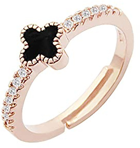 Wedity Four-leaf Clover Ring Rose Gold Crystal Open Adjustable Band Rings Jewelry Gifts for Women and Girls