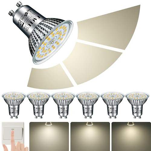 EACLL Ampoules LED GU10 10W Blanc Neutre 4000K 940lm Équivalent 125W Halogène, Lot de 6, Dimmable de 3 Niveaux Luminosité via Interrupteur Mural, 120° Spot Sans Scintillement, Dimmable Sans Gradateur