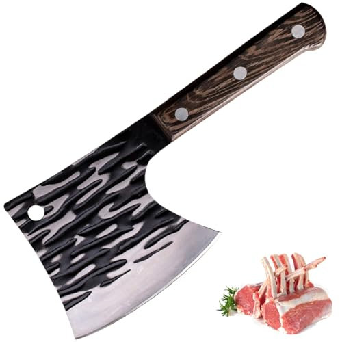 Fubinaty Couteau à os japonais forgé à la main couperet en acier à haute teneur en carbone couteau de chef de cuisine avec manche en bois pleine soie pour la maison, restaurant