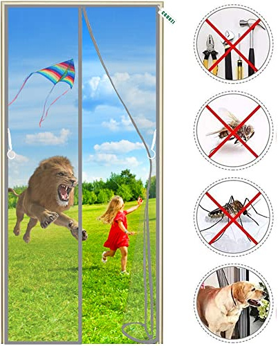 CGUOZI Zanzariera Magnetica, 125 x 240 cm Zanzariere Magnetiche per Porte finestre su Misura, Chiusura Automatica Elegante Zanzariera Porta per Casa Ufficio Grigio
