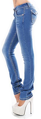 Miss RJ Jeans Damen Skinny Jeans Flap Pocket Dicke Nähte Jeanshose (DE/NL/SE/PL, Numerisch, 42, Regular, Regular, Blau)