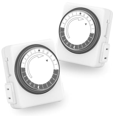 HBN Outlet Timer for Electrical Outlets Indoor, 24 Hour Mechanical Light Timers for Lamps, Dual 2-Prong Plug-in Outlets, 15-Minute Intervals, Heavy Duty Daily Cycle, 2 Pack