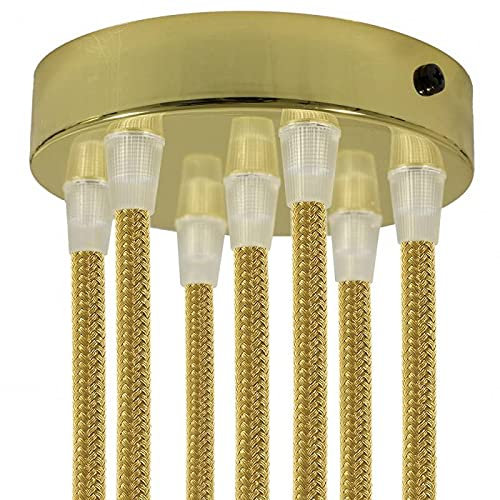 Baldachin für Texilkabel, Lampen Baldachin Metall. 1/2/3/5/7 Loch. Weiß, Schwarz, Chrom, Kupfer, Messing, Perlschwarz (7 Loch Messing)