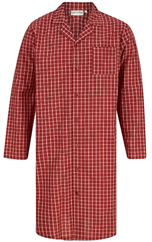 Slenderella Walker Reid Chemise de nuit traditionnelle à carreaux en coton tissé boutonné pour homme, Rouge, L