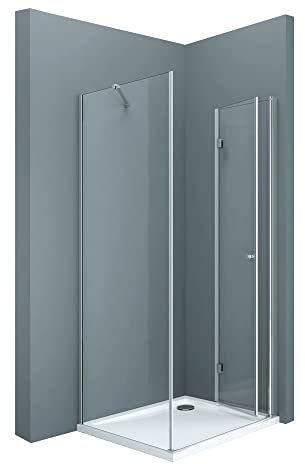 doporro Eck-Duschkabine Eckdusche mit Falttür Ravenna27 90x90x190cm Duschabtrennung inkl. Duschtasse ESG-Sicherheitsglas Klarglas inkl. beidseitiger Easy-Clean-Beschichtung
