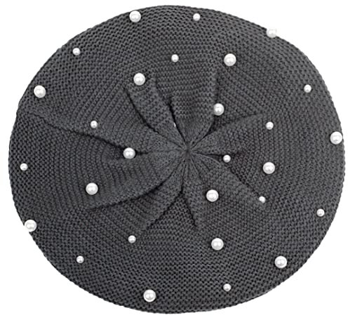 Lässige Damen-Baskenmütze, flache dünne Baskenmütze, einfarbig, Stricken, Künstlermütze, Baskenmütze, Dunkelgrau
