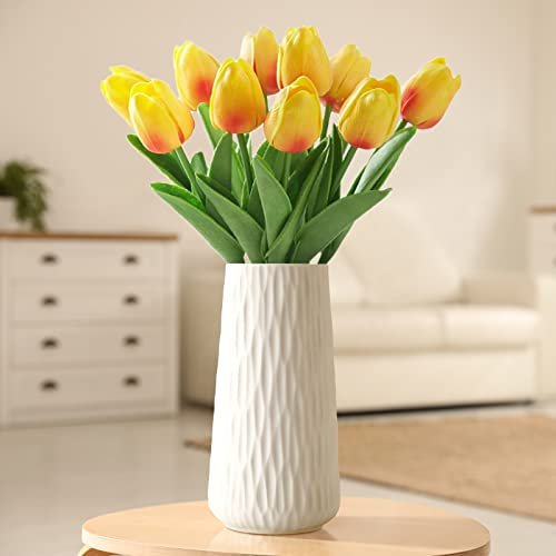 Keramik Vase Weiß für Heimdekoration, 20 cm Moderne Flower Blumenvase, 8 in Kunst-Textur Vasen Deko, Tafelaufsätze, Eingangsregal, Wohnzimmer, Tischdekoration