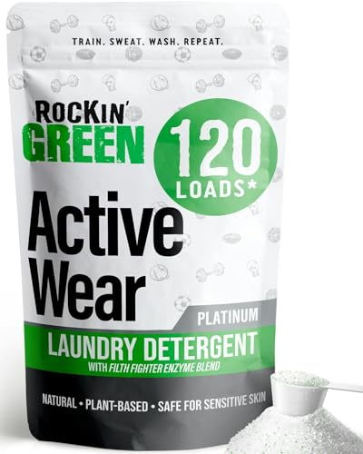 Rockin' Green tvättmedel, växtbaserad, helt naturligt tvättmedelspulver, vegansk och biologiskt nedbrytbar luktkämpe, säker för känslig hud (aktiv användning 120 belastningar - doftfri)