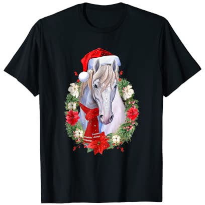 Pferd Weihnachten 2022 Shirt Pferd Bauernhof Tier Blumenkranz T-Shirt