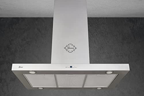 GURARI Hotte îlot 90 cm GCH I 431 90 IS Prime Îlot en acier inoxydable avec télécommande | Hotte aspirante / recirculation suspendue | Forte puissance d'aspiration 1000 m³/h