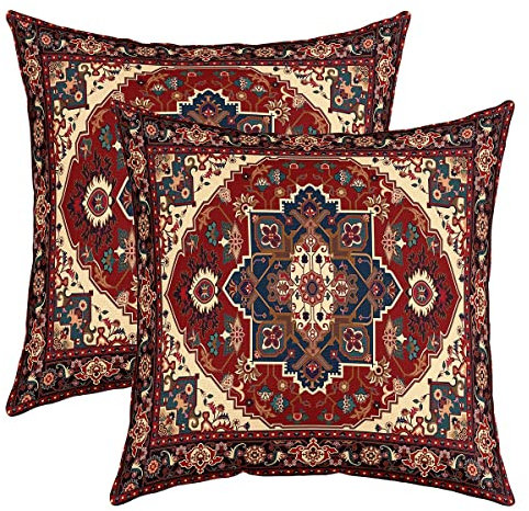 Persische Kissenbezüge 40x40 Satz von 2 - Scarlet Oriental Medaillon Deko Accent, Hippie Mandala Dekorative, Traditionelle Jahrgang Tribal Bohemian Dekor