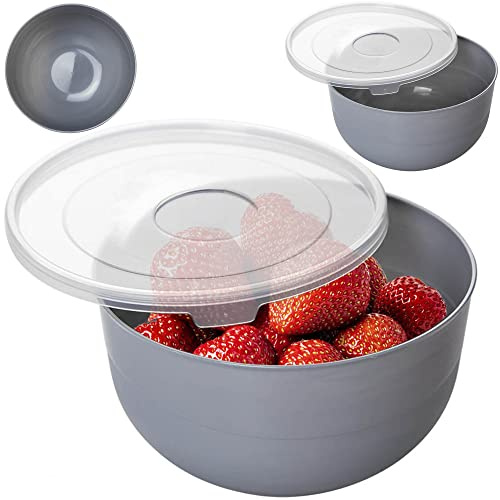Salatschüssel Mit Deckel, Rührschüssel, Küchenschüssel, KunststoffschĂźssel, Runde Servierschüssel Für Küche, Salat, Teig, Spülmaschinenfest, Grau (1,2 L)