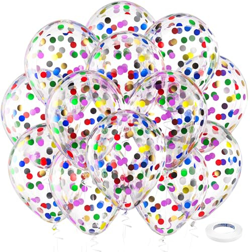 Bezente Rainbow Multicolor Confetti Latex Balloons - 60 Pack 12 inch Helium Colorful Confetti Balloons for Birthday Bridal Shower Wedding Party Decorations