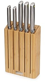 Joseph Joseph Elevate Cuchillos de Cocina Profesionales, Acero Inoxidable Japones, 5 piezas, Bloque en Bambú