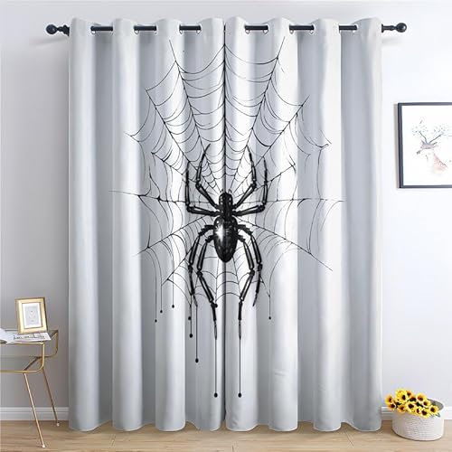 SZLYZM Vorhänge Spinne, Verdunkelungsvorhang 2er Set - Vorhang Blickdicht Spinnennetz Halloween Muster, Thermovorhang für Deko Wohnzimmer Schlafzimmer Kinderzimmer, Gardinen mit Ösen 245x140 cm (HxB)