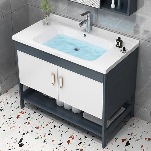 JSDMBD Waschbecken Keramik Waschtisch Badezimmer Badmöbel Handwaschbecken Aufsatzbecken Aufsatzwaschbecken Aufsatzwaschtisch Waschschale Waschschlüssele Standschrank Waschtisch mit Unterschrank