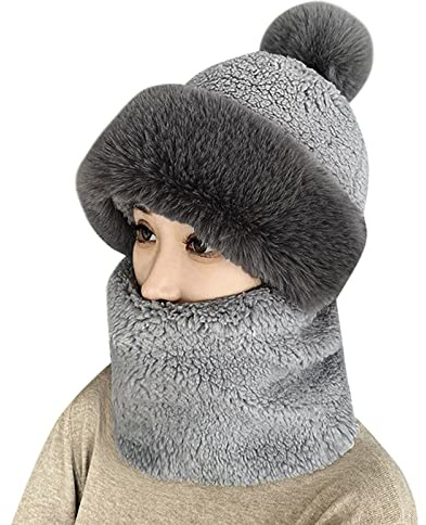 Cover Head for Men Women Windproof Scarf Hat Winter Warm Scarf Hat Set Soft Knitted Plush Hat Hat with Ear Extra Large Womens Winter Hats Pink Ladies Beanie Hat