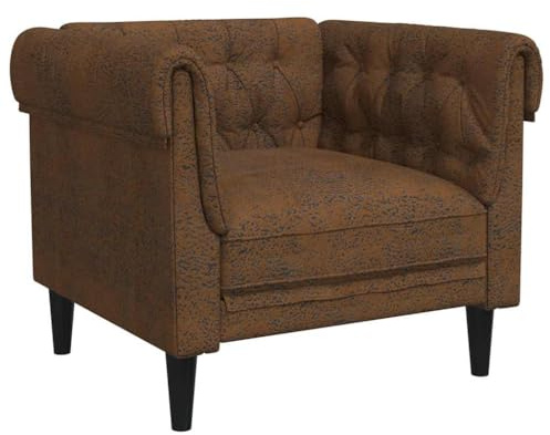 vidaXL Fauteuil Chesterfield, Chaise de Relaxation avec Accoudoirs et Dossier, Siège avec Pieds, Fauteuil TV de Salon, Moderne, Marron Tissu