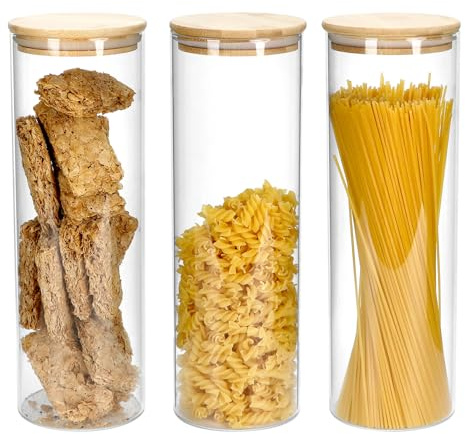 QWORK® 3 Stück 2100ML Vorratsgläser mit Deckel, Vorratsdosen Glas, Küche Aufbewahrungsbehälter, für Mehl, Reis, Müsli, Spaghetti