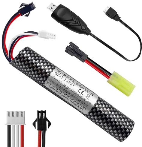 Batería de 11,1V y 2000mAh para Gel Blaster Softair con Cable de Carga Airsoft de Bola Splatter Batería Softair (1 Unidad)