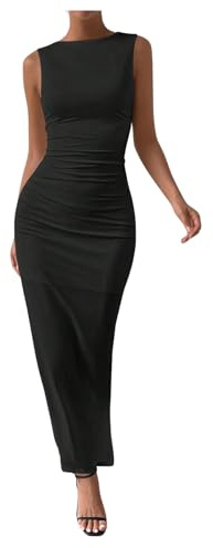 SweatyRocks Damen Kleid mit Schlitz Figurbetontes Kleid Langes Freizeitkleider Ärmellos Maxikleid Enges Sommerkleid Bleistiftkleid Schwarz M