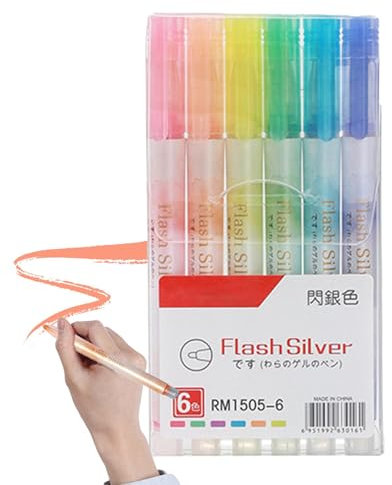 Glitzer-Textmarker, 6 x schimmernde Marker mit schrägen Spitzen, Schulbedarf, Glitzer-Gelstifte, dünnes Pastell-Textmarker-Set für Kinder