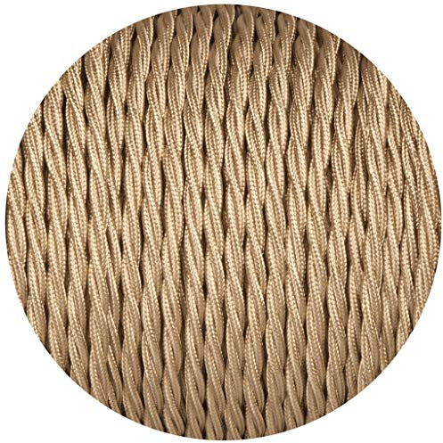 3M / 9.84ft Light Gold Fabric Cable Antique Twisted Cloth Covered Wire, 3 Core 18AWG Vintage Woven Electrical Cable, Lamp Cable Modern Cloth Covered Wire for DIY Industrial Pendant Light Appliances