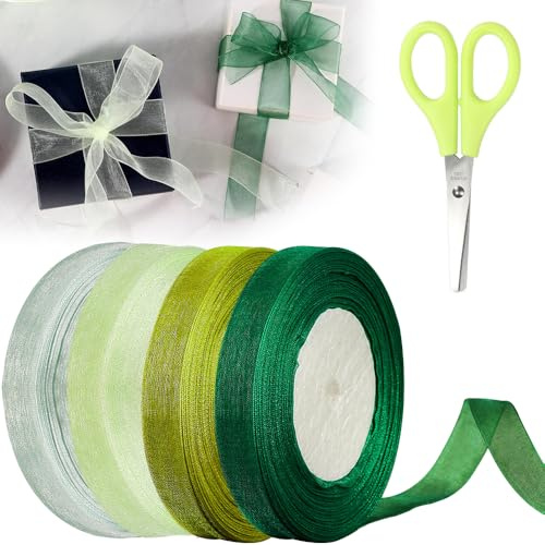 4 Rollen Tüllband, 2cmx45m Breit Geschenkband Organzaband Geschenkband Satinband Schleifenband DekobandFarbband zum Basteln für Geschenkverpackung Hochzeitsdekoration(4 Colours)