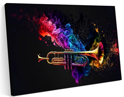 Printonia Leinwandbild m Bild auf Leinwand 100x70 Trompeten Trompeten Musik Abstrakte Kunst Klang